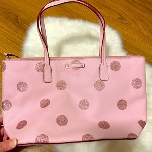 Kate Spade Haven Lane Pink Glitter Polka Dot Tote Bag